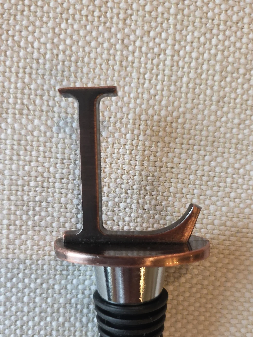 Monogram 'L' Metal Wine Bottle Stopper in Rose Gold and Silver